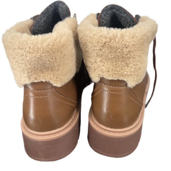 Clarks Mahogany Leather Faux Fur Trim Wedge Boots 8.5 - Picture 8 of 8